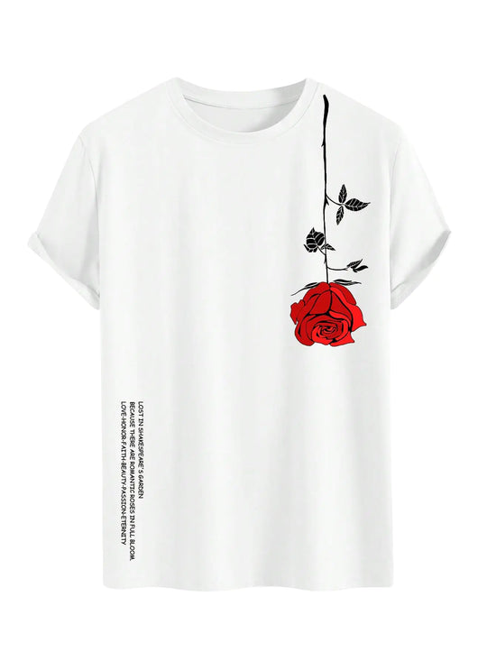 RoseSeek Mens Graphic Tees Floral Print Short Sleeve Crew Neck Vintage Tee Shirt Casual Summer Tee Tops White Large