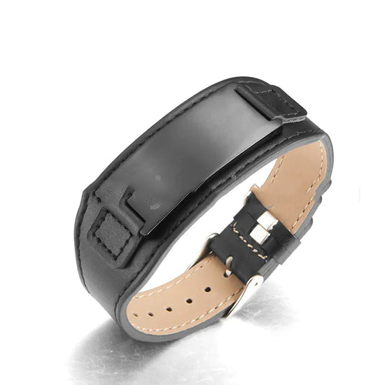 Hand Polished Square Steel Leather Bracelet